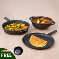 Thumbnail for the-indus-valley-castrong-cast-iron-cookware-set:-tawa-+-fry-pan-+-wok-kadai,-kitchen-set-for-home,-pr