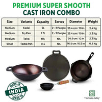 Thumbnail for The Indus Valley Super Smooth Cast Iron Set: Frypan+ Kadai+ Tawa, Kitchen set for Home, Nonstick, 100% Pure,Toxin
