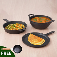 Thumbnail for the-indus-valley-castrong-cast-iron-cookware-set:-tawa+-kadai+-frypan,-kitchen-set-for-home,-pr