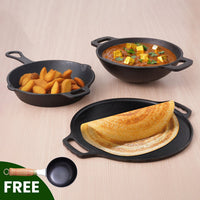 Thumbnail for the-indus-valley-castrong-cast-iron-cookware-set:-tawa+-kadai+-fry-pan,-kitchen-set-for-home,-pr