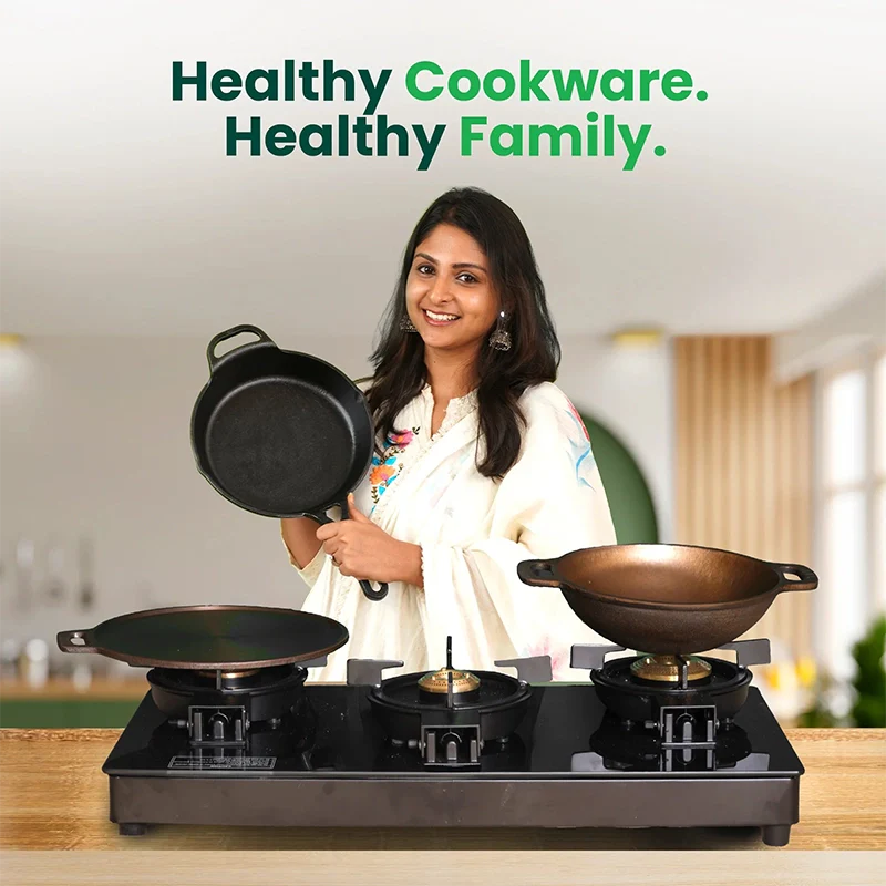 The Indus Valley CASTrong Cast Iron Cookware Set: Tawa + Kadai, Kitchen Set for Home, Pre