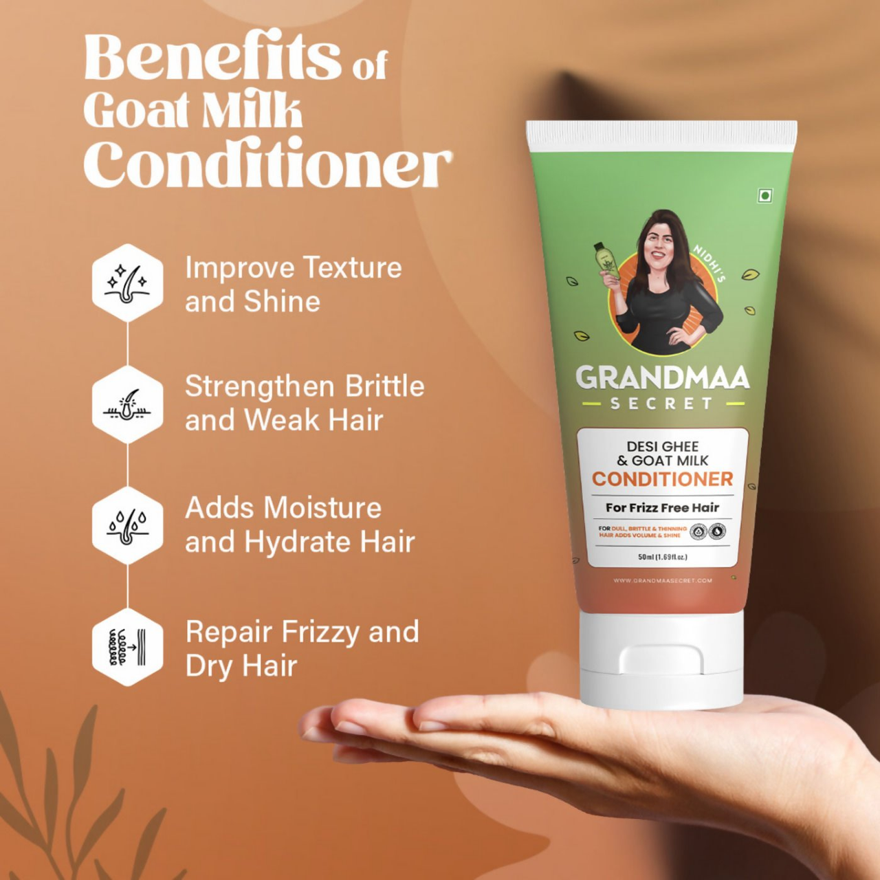 Nidhi is Grandmaa Secret Desi Ghee and Goat Milk Conditioner