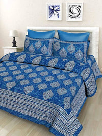 Thumbnail for vamika-printed-cotton-blue-color-latest-design-bedsheet-with-pillow-covers-(leoc_2_blue