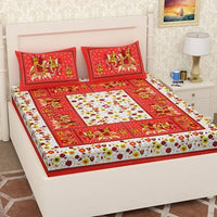 Thumbnail for vamika-printed-cotton-red-&-multicolor-beautiful-design-bedsheet-with-pillow-covers-(leoc_hthy_r