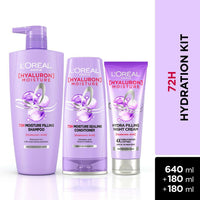 Thumbnail for L'Oreal Paris Hyaluron Moisture Combo for 72HR Hydrated Hair Shampoo + Conditioner + Night Cream