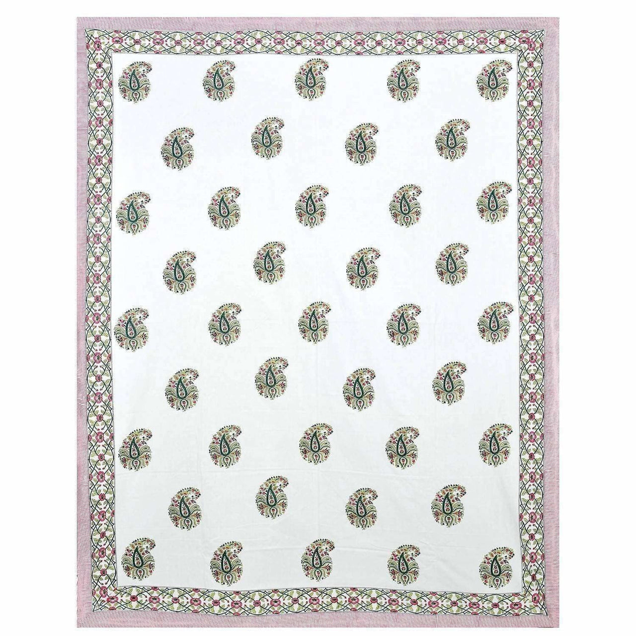 Paisley Hand Block Printed Double 90x108 Inches Bedspread with 2 Pillow Covers