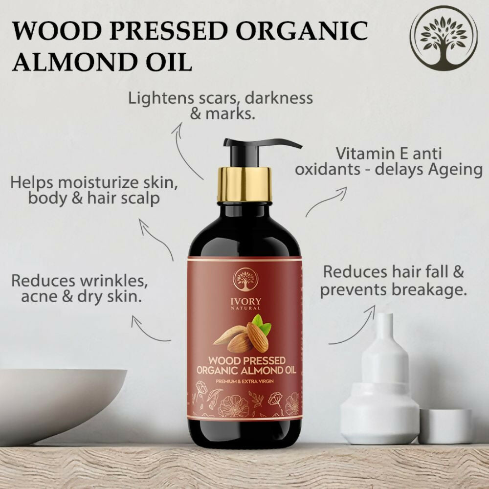 Ivory Natural Wood Pressed Organic Almond Oil , Premium Extra Virgin Oil
