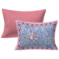 Thumbnail for Rudra Bazaar Red Blue 210 TC Cotton Double King Bedsheet With 2 Pillow Covers