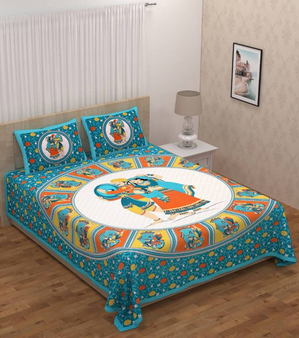 vamika-printed-cotton-green-dafli-firozi-bedsheet-with-pillow-covers-(pm-dafli-firozi