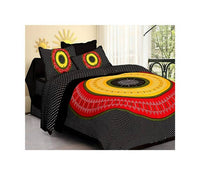 Thumbnail for vamika-printed-cotton-black-color-&-multicolor-bedsheet-with-pillow-covers-(leoc_bandj_bl
