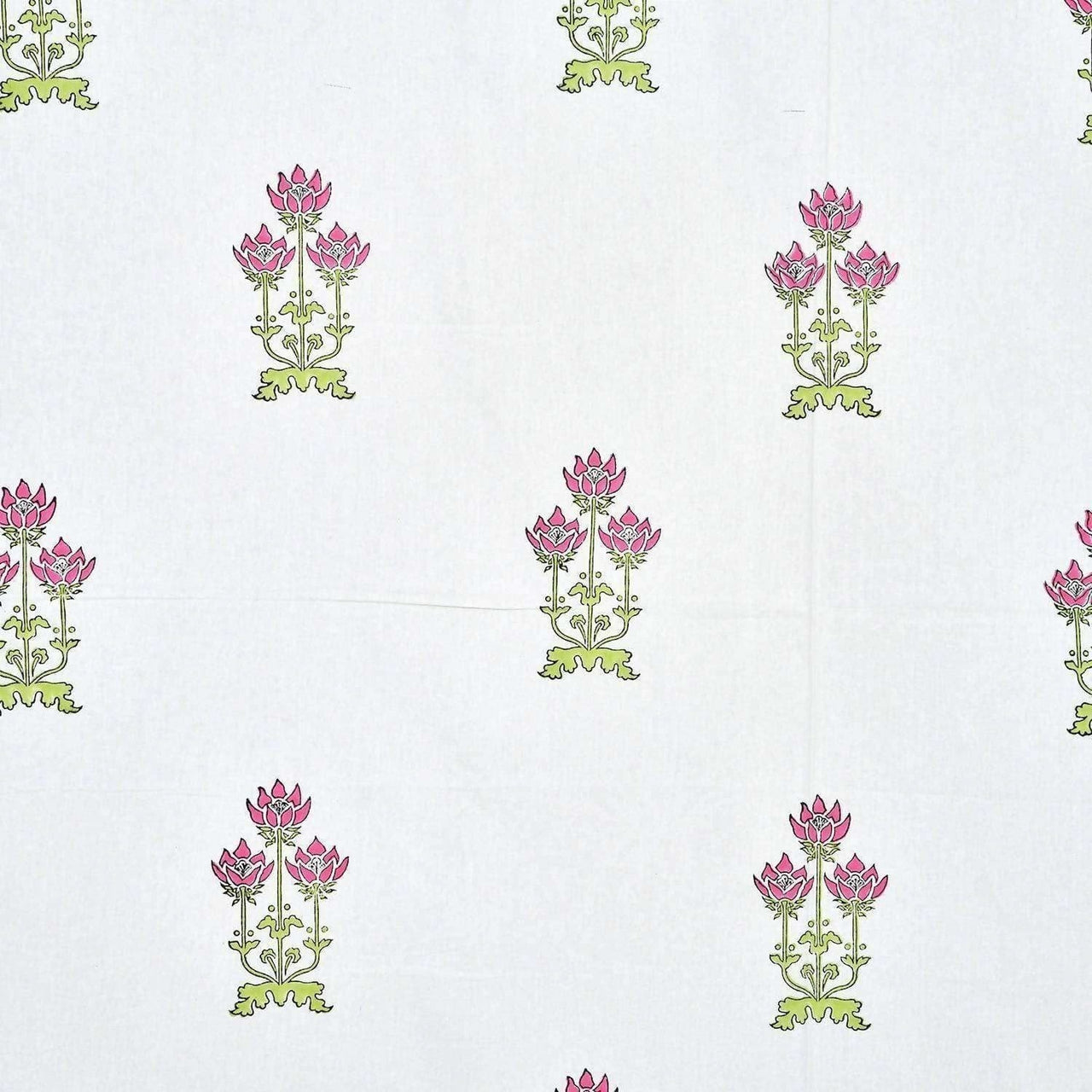 Floral Hand Block Printed Double 90x108 Inches Bedspread with 2 Pillow Covers