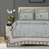 Thumbnail for Rudra Bazaar Green 210 TC Cotton Double King Bedsheet With 2 Pillow Covers