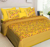 Thumbnail for vamika-printed-cotton-yellow-bedsheet-with-pillow-covers-(leoc_flopyl_y