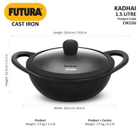 Thumbnail for Hawkins Futura Cast Iron Nonstick Kadai with Glass Lid