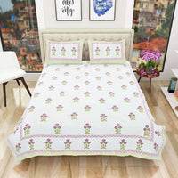 Thumbnail for Floral Hand Block Printed Double 90x108 Inches Bedspread with 2 Pillow Covers