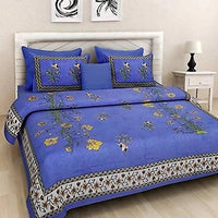 Thumbnail for vamika-printed-cotton-blue-color-bedsheet-with-pillow-covers-(leoc_kash_b