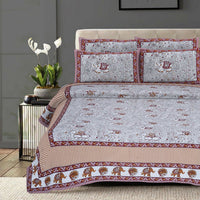 Thumbnail for Rudra Bazaar Grey 210 TC Cotton Double King Bedsheet With 2 Pillow Covers