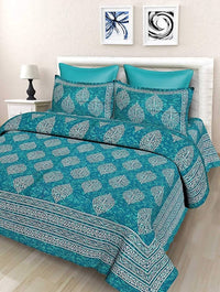 Thumbnail for vamika-printed-cotton-sea-green-bedsheet-with-two-pillow-covers-(leoc_batik_sg