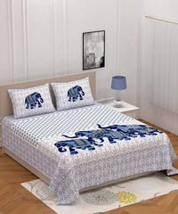 Thumbnail for vamika-printed-cotton-grey-bedsheet-with-pillow-covers-(pm-hathi-grey