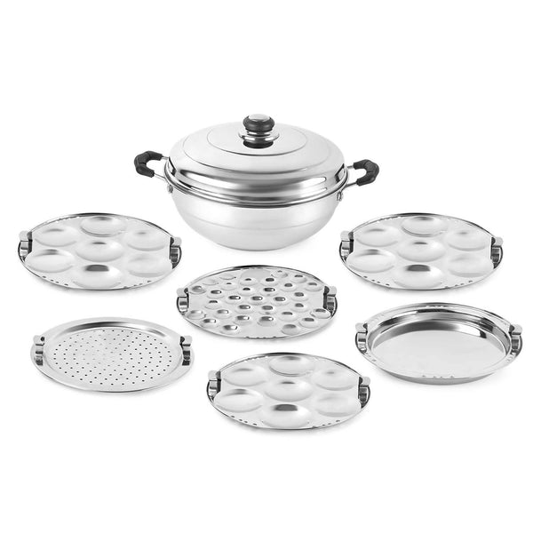 cello-stainless-steel-induction-base-idli-cooker-(idly-maker)-and-multi-kadhai-with-6-plate