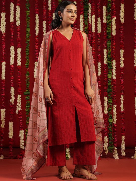 Women Black Ethnic Motifs Pure Cotton Kurta with Palazzos & Dupatta