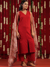 Thumbnail for Women Black Ethnic Motifs Pure Cotton Kurta with Palazzos & Dupatta