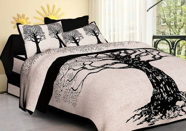 vamika-printed-cotton-cream-&-black-bedsheet-with-pillow-covers-(leoc_sktree_bl