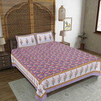 Thumbnail for rudra-bazaar-purple-210-tc-cotton-double-king-bedsheet-with-2-pillow-cover