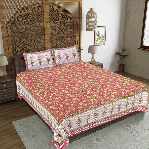 rudra-bazaar-red-210-tc-cotton-double-king-bedsheet-with-2-pillow-cover