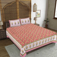 Thumbnail for rudra-bazaar-red-210-tc-cotton-double-king-bedsheet-with-2-pillow-cover