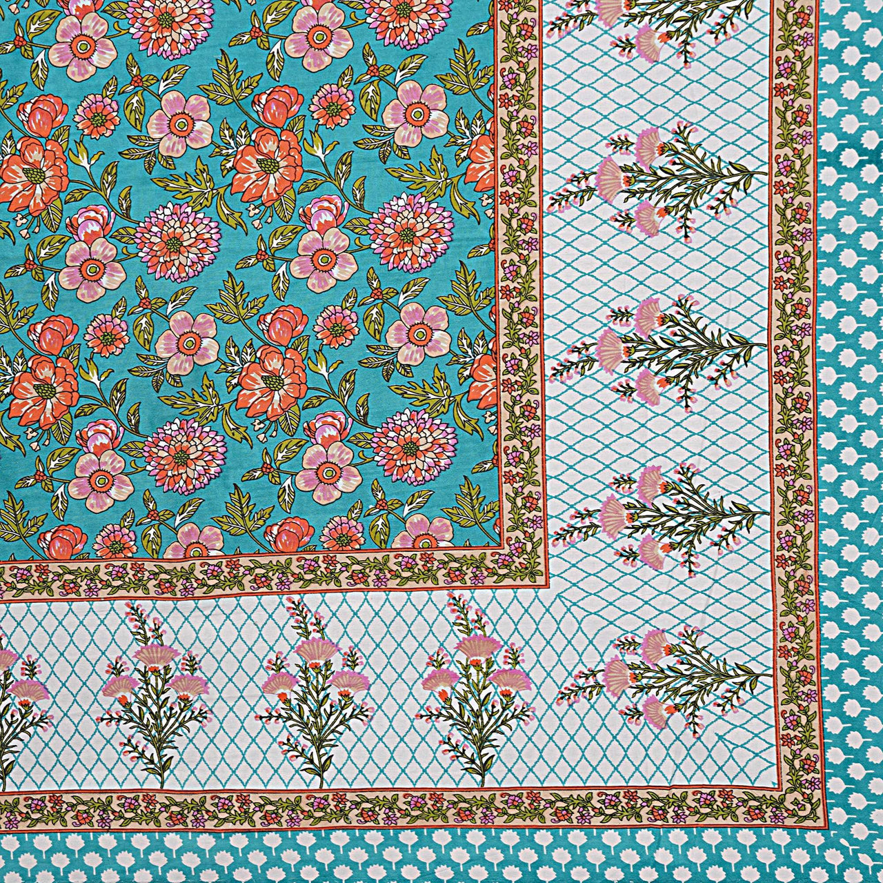 Rudra Bazaar Turquoise Blue 210 TC Cotton Double King Bedsheet With 2 Pillow Covers
