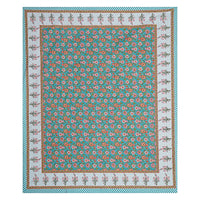 Thumbnail for Rudra Bazaar Turquoise Blue 210 TC Cotton Double King Bedsheet With 2 Pillow Covers