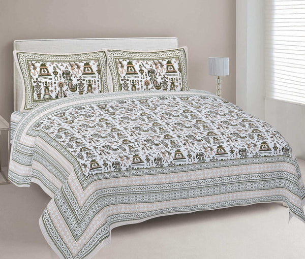 rudra-bazaar-olive-210-tc-cotton-double-king-bedsheet-with-2-pillow-cover