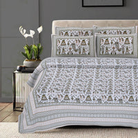 Thumbnail for Rudra Bazaar Olive 210 TC Cotton Double King Bedsheet With 2 Pillow Covers