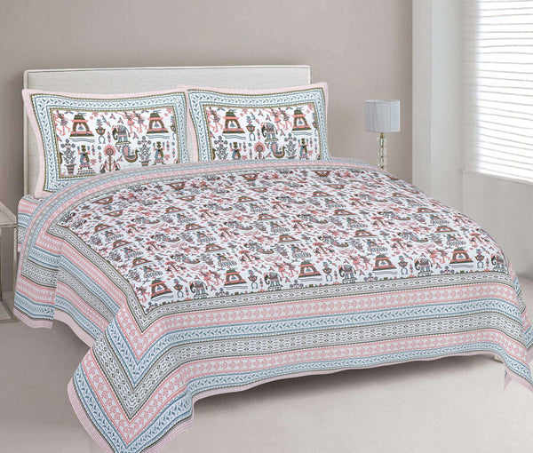 rudra-bazaar-orange-turquise-210-tc-cotton-double-king-bedsheet-with-2-pillow-cover
