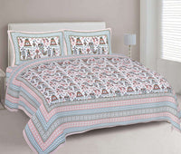 Thumbnail for rudra-bazaar-orange-turquise-210-tc-cotton-double-king-bedsheet-with-2-pillow-cover