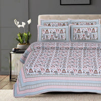 Thumbnail for Rudra Bazaar Orange Turquise 210 TC Cotton Double King Bedsheet With 2 Pillow Covers