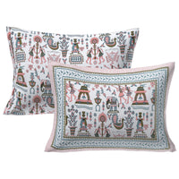 Thumbnail for Rudra Bazaar Orange Turquise 210 TC Cotton Double King Bedsheet With 2 Pillow Covers