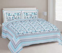Thumbnail for rudra-bazaar-blue-210-tc-cotton-double-king-bedsheet-with-2-pillow-cover