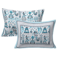 Thumbnail for Rudra Bazaar Blue 210 TC Cotton Double King Bedsheet With 2 Pillow Covers