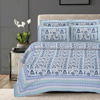 Thumbnail for Rudra Bazaar Turquoise Blue 210 TC Cotton Double King Bedsheet With 2 Pillow Covers