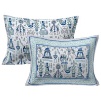 Thumbnail for Rudra Bazaar Turquoise Blue 210 TC Cotton Double King Bedsheet With 2 Pillow Covers