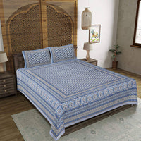 Thumbnail for rudra-bazaar-blue-210-tc-cotton-double-king-bedsheet-with-2-pillow-cover