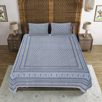 Thumbnail for Rudra Bazaar Blue 210 TC Cotton Double King Bedsheet With 2 Pillow Covers