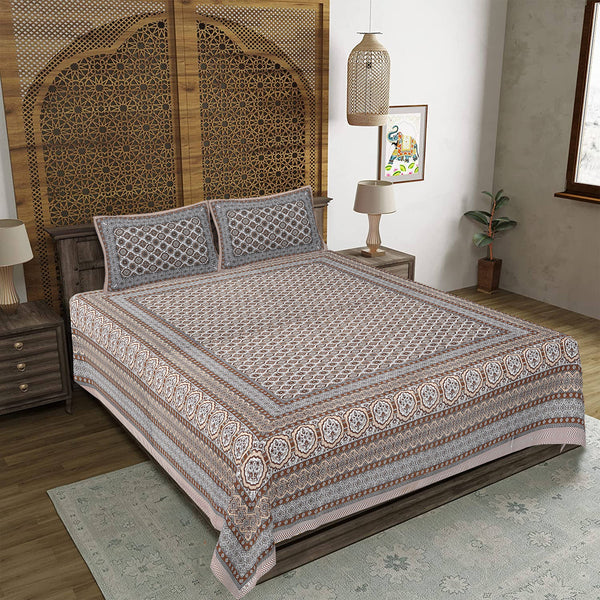 rudra-bazaar-brown-210-tc-cotton-double-king-bedsheet-with-2-pillow-cover