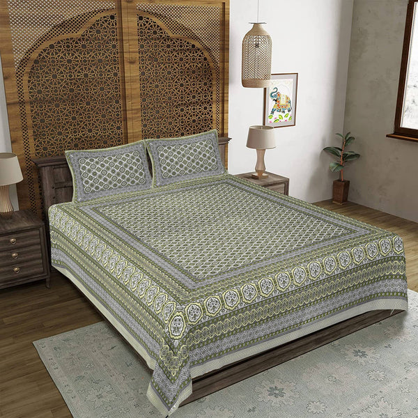 rudra-bazaar-green-210-tc-cotton-double-king-bedsheet-with-2-pillow-cover