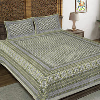 Thumbnail for Rudra Bazaar Green 210 TC Cotton Double King Bedsheet With 2 Pillow Covers