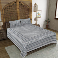 Thumbnail for rudra-bazaar-grey-210-tc-cotton-double-king-bedsheet-with-2-pillow-cover