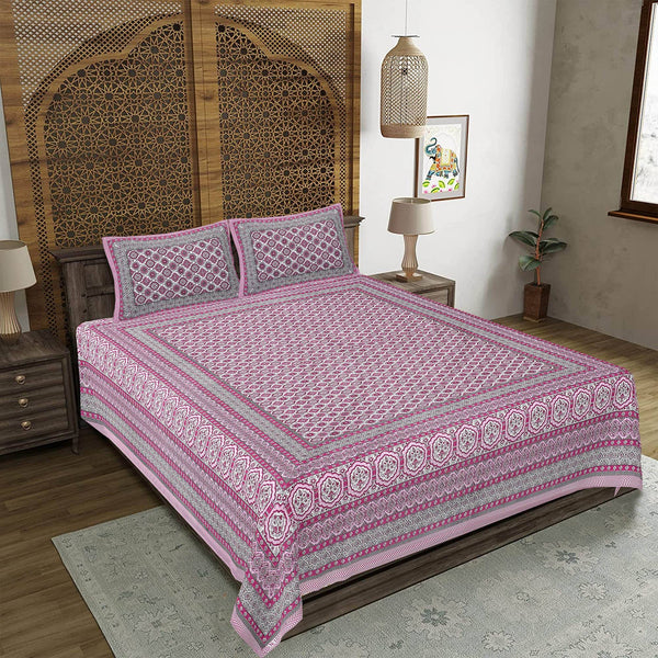 rudra-bazaar-pink-210-tc-cotton-double-king-bedsheet-with-2-pillow-cover