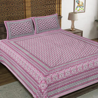 Thumbnail for Rudra Bazaar Pink 210 TC Cotton Double King Bedsheet With 2 Pillow Covers